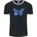 Dripping Blue Butterfly Rhopalocera Mens Ringer T-Shirt FotL Black/White