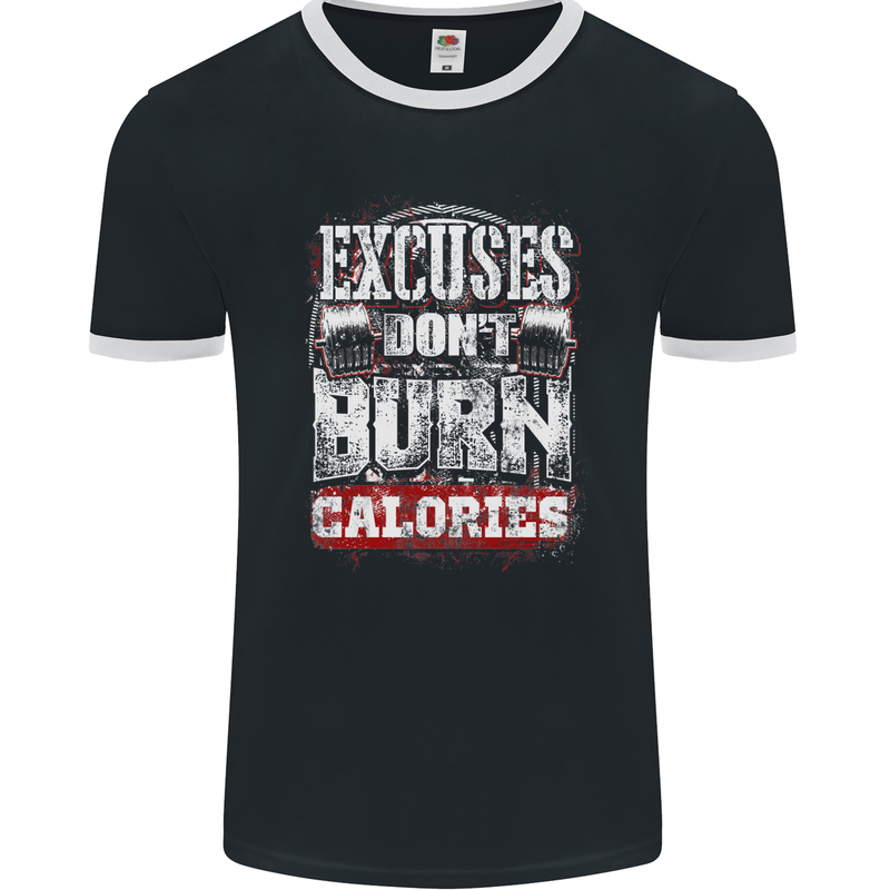 Excuses Calories Gym Training Top Funny Mens Ringer T-Shirt FotL Black/White