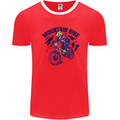 Cycling Mountain Bike Bicycle Cyclist MTB Mens White Ringer T-Shirt Red/White