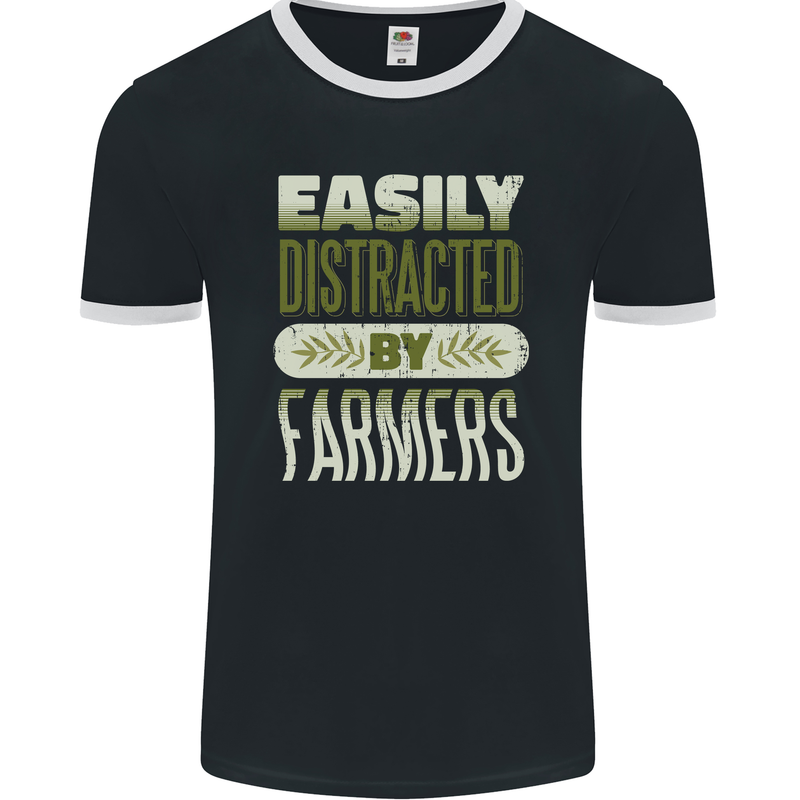 Easily Distracted Farmers Farming Mens Ringer T-Shirt FotL Black/White