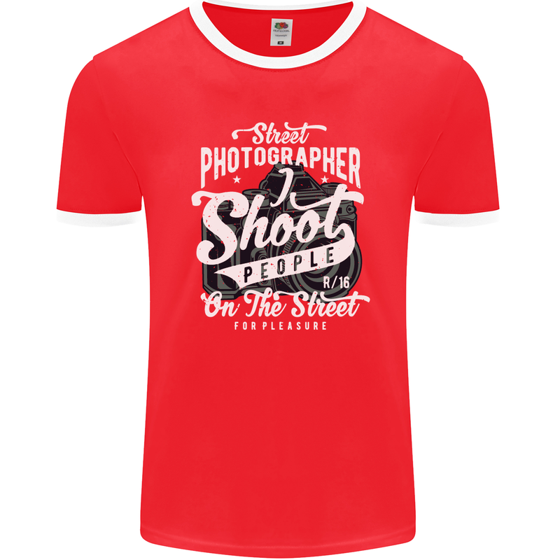 Street Photographer Photography Funny Mens Ringer T-Shirt FotL Red/White