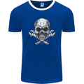 Spanner Skull Mechanic Biker Mens Ringer T-Shirt FotL Royal Blue/White
