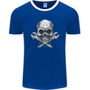 Spanner Skull Mechanic Biker Mens Ringer T-Shirt FotL Royal Blue/White