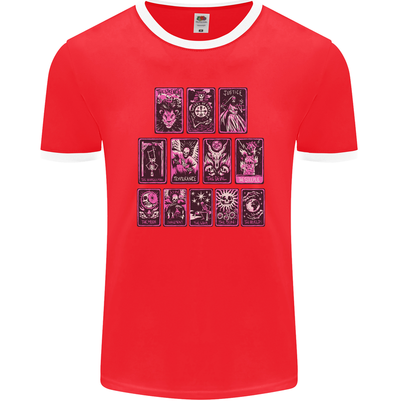 Tarot Cards Fortune Teller Skulls Mens Ringer T-Shirt FotL Red/White