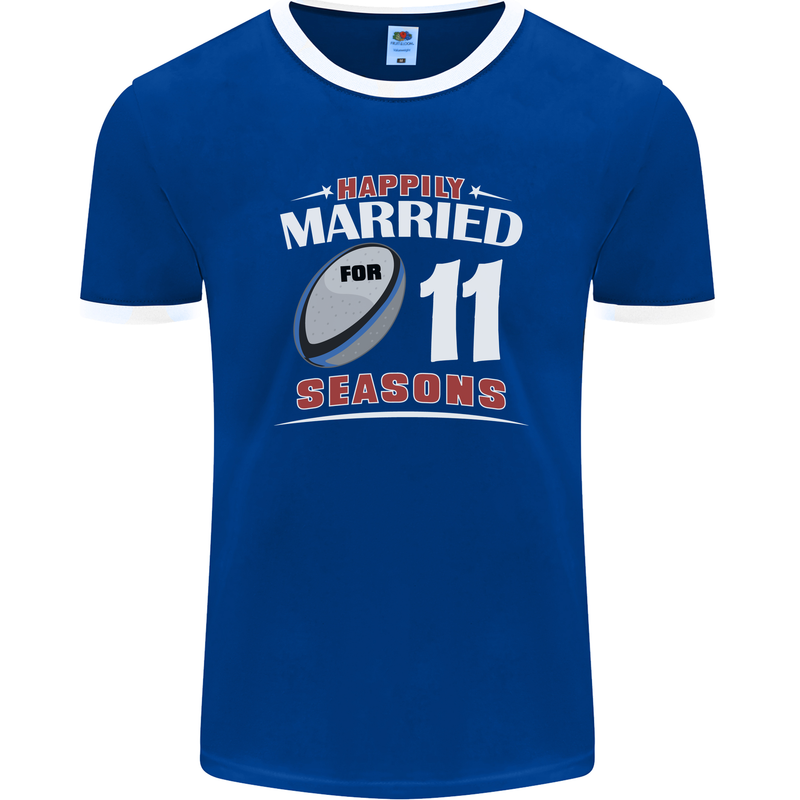 11 Year Wedding Anniversary 11th Rugby Mens Ringer T-Shirt FotL Royal Blue/White