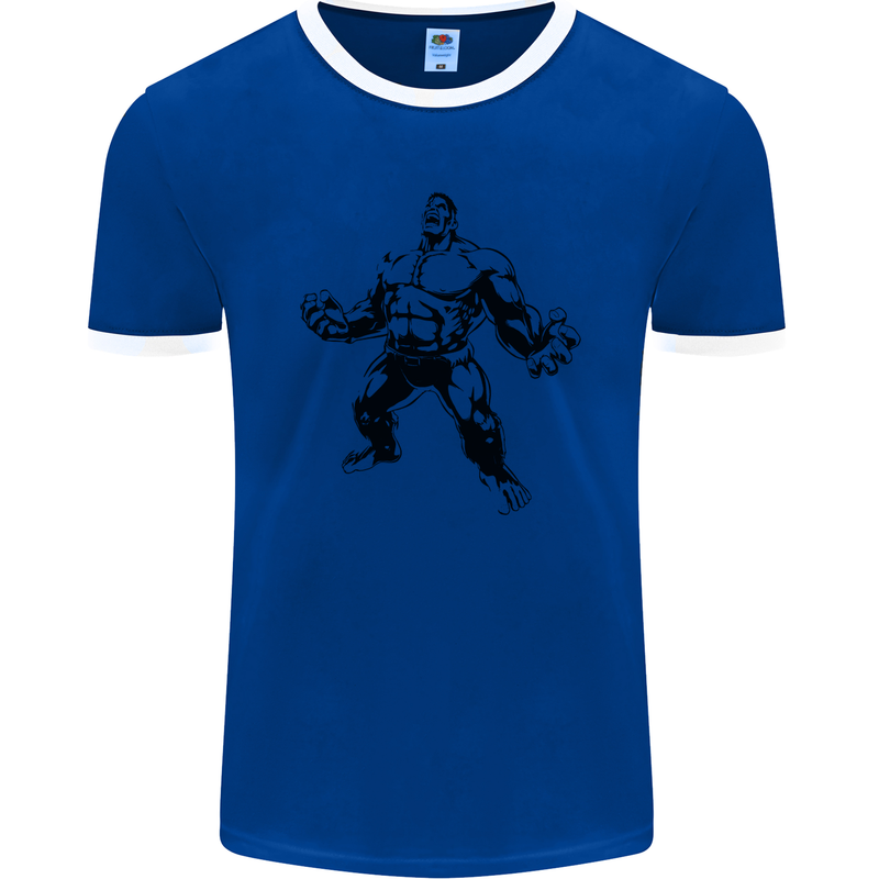 Muscle Man Gym Training Top Bodybuilding Mens Ringer T-Shirt FotL Royal Blue/White