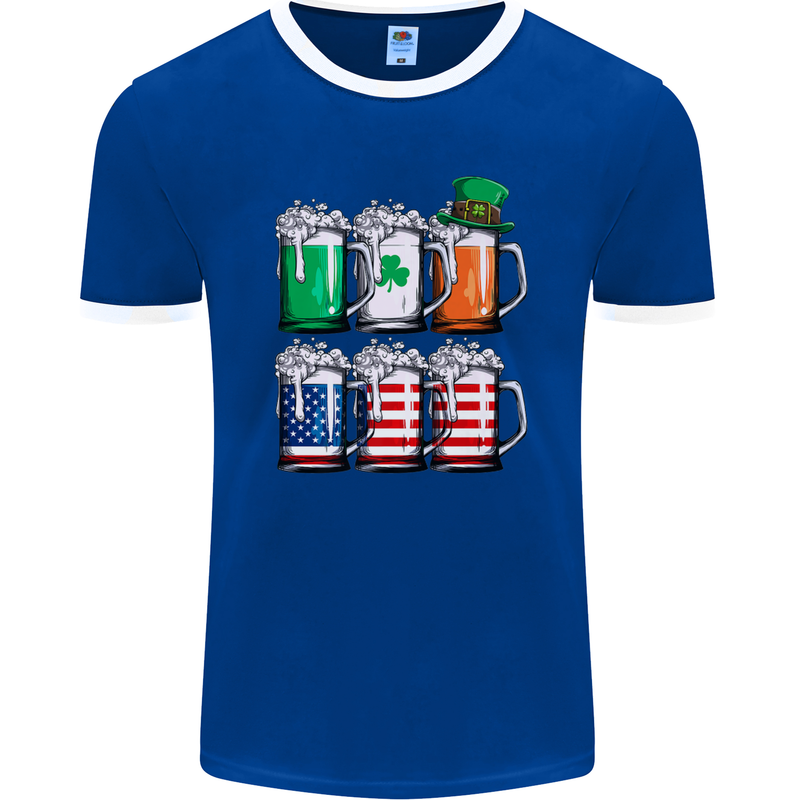 St Patricks Day Beer USA Irish American Mens Ringer T-Shirt FotL Royal Blue/White