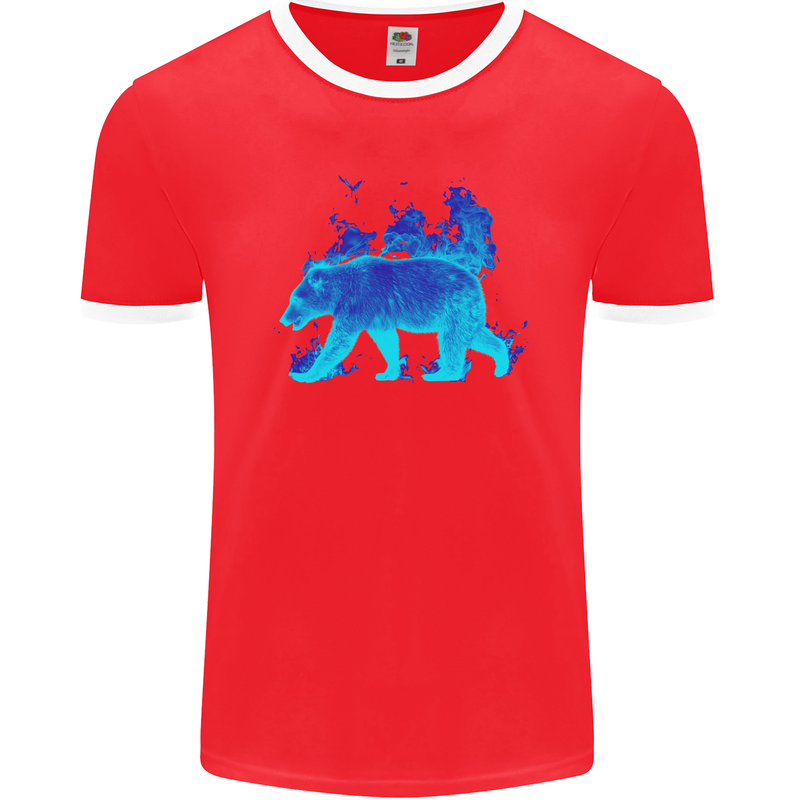 A Blue Flame Grizzly Bear Mens Ringer T-Shirt FotL Red/White