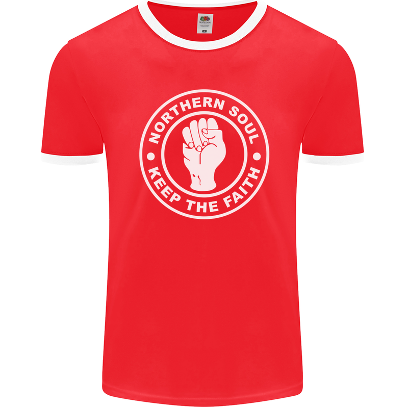 Northern Soul Keeping the Faith Dancing Mens Ringer T-Shirt FotL Red/White