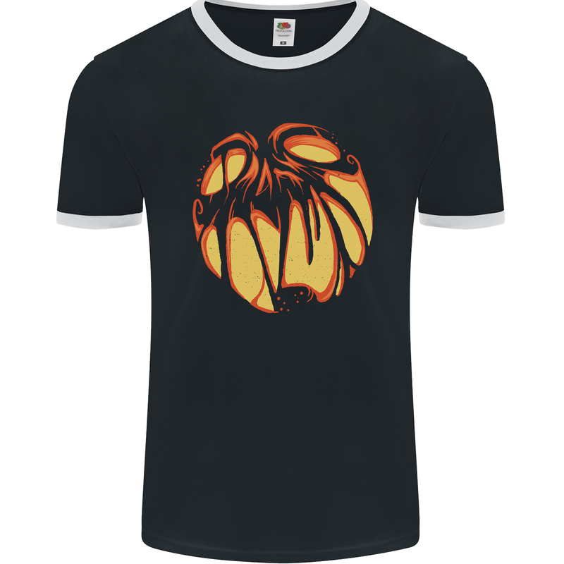 Halloween Jack-O-Lantern Pumpkin Mens Ringer T-Shirt FotL Black/White