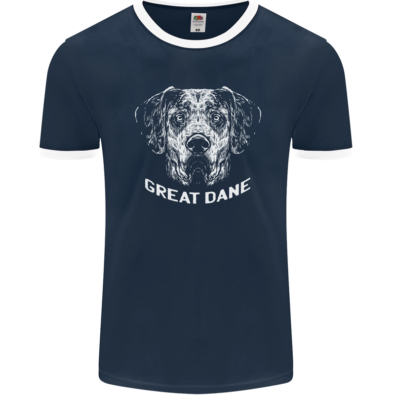 Great Dane Dog Mens Ringer T-Shirt FotL Navy Blue/White