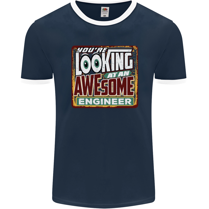 An Awesome Engineer Mens Ringer T-Shirt FotL Navy Blue/White