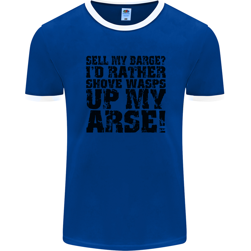 Sell My Barge? Long Narrow Boat Speedboat Mens Ringer T-Shirt FotL Royal Blue/White