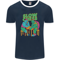 Slow Chess Funny Tortoise & Cock Mens Ringer T-Shirt FotL Navy Blue/White