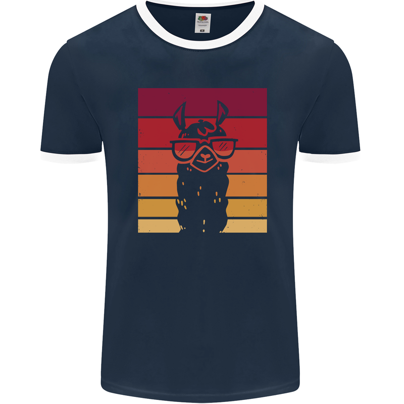 A Llama Wearing Shades Mens Ringer T-Shirt FotL Navy Blue/White