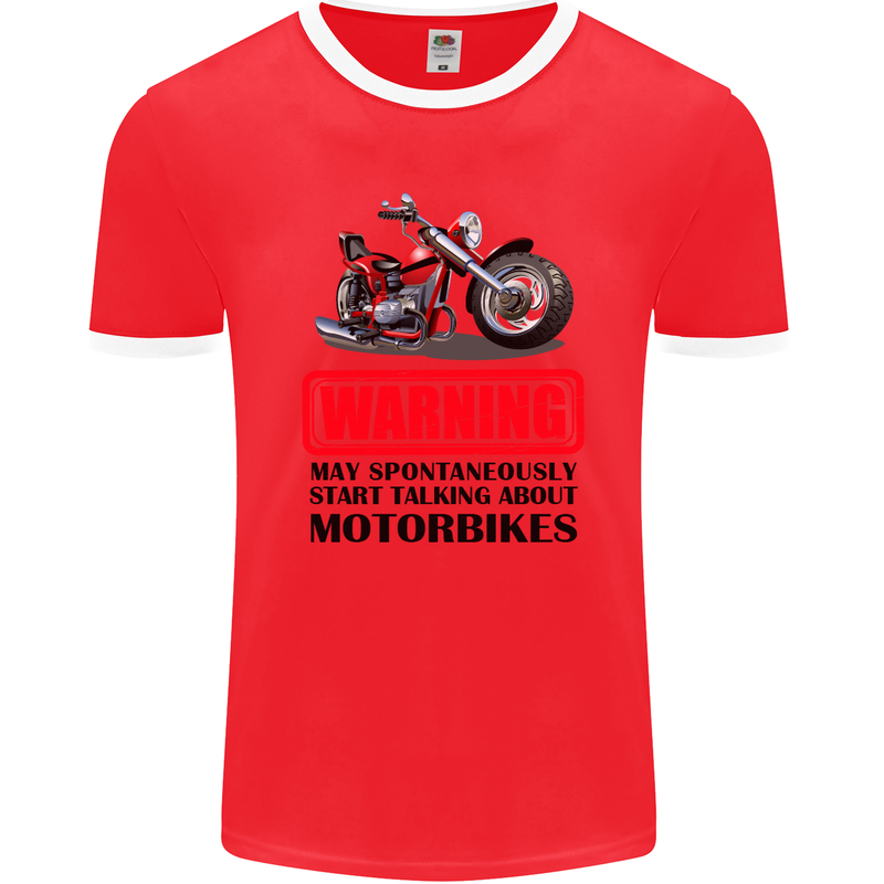 Start Talking About Motorbikes Motorcycle Mens Ringer T-Shirt FotL Red/White