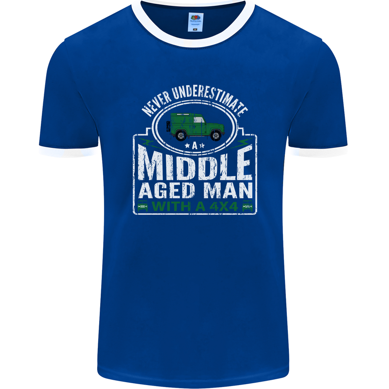 A Middle Aged Man With a 4x4 Off Roading Mens Ringer T-Shirt FotL Royal Blue/White