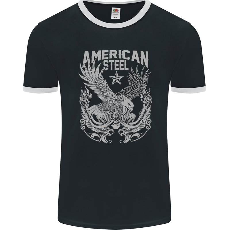 American Steel Motorbike Motorcycle Biker Mens Ringer T-Shirt FotL Black/White