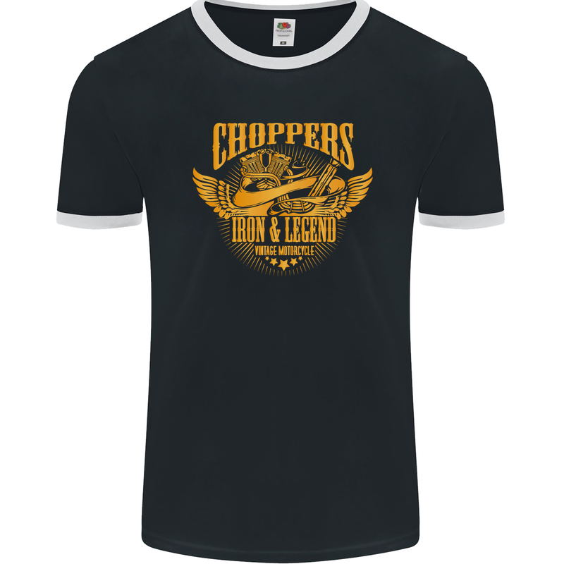 Choppers Legend Motorcycle Motorbike Biker Mens Ringer T-Shirt FotL Black/White