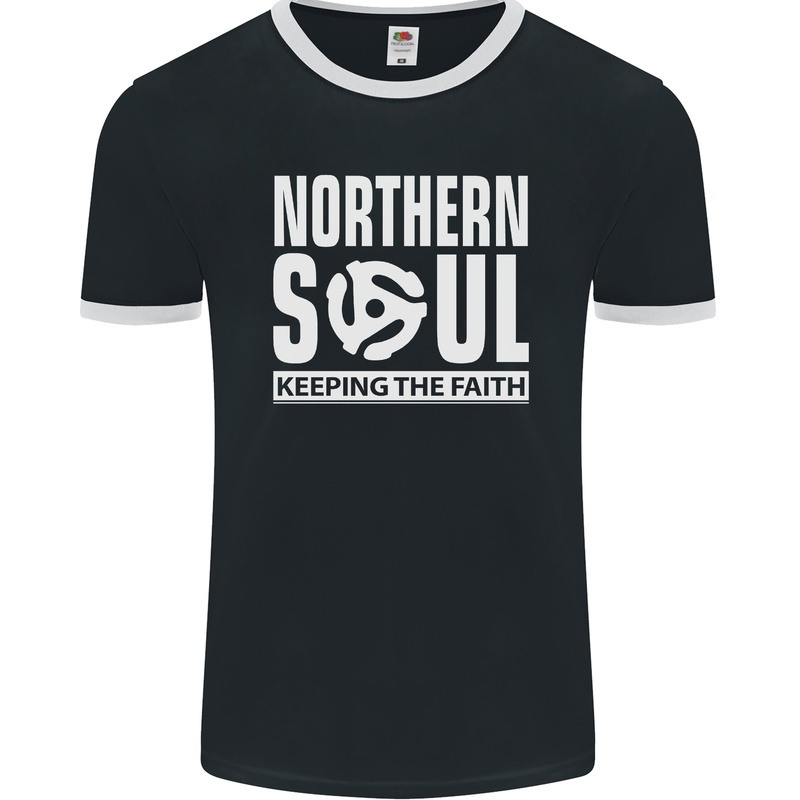 Northern Soul Vinyl 33rpm Record Insert Mens Ringer T-Shirt FotL Black/White