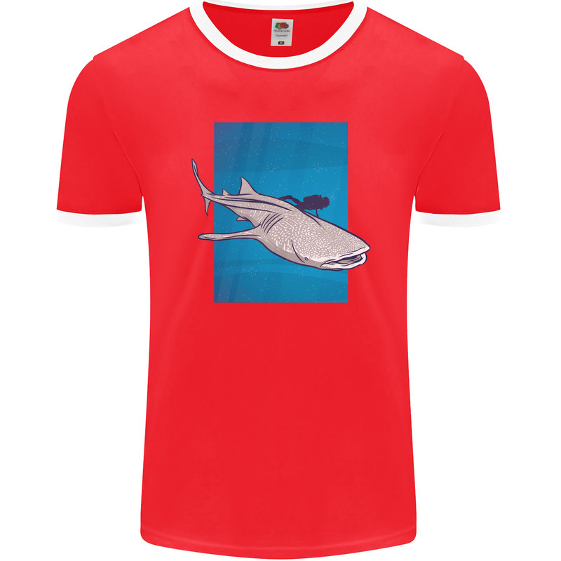 A Whale Shark and Scuba Diver Mens Ringer T-Shirt FotL Red/White