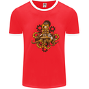 Steampunk Octopus Scuba Diving Cthulhu Mens Ringer T-Shirt Red/White