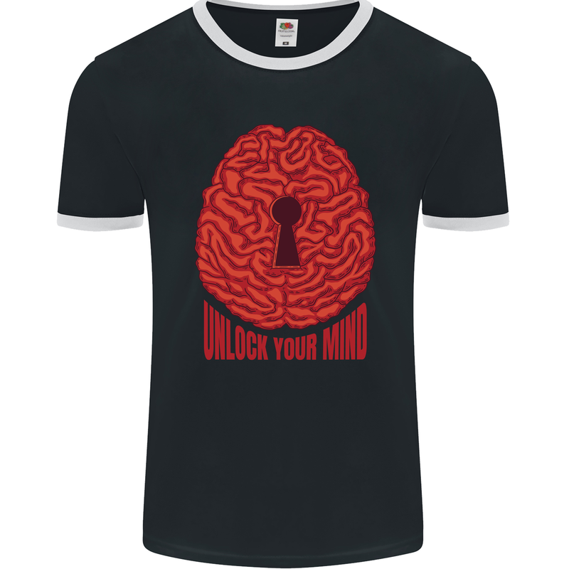 Unlock Your Mind Intelligence Psychology Mens Ringer T-Shirt FotL Black/White