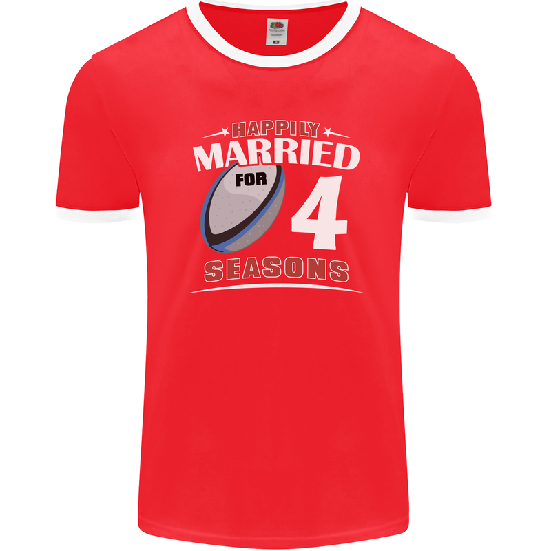 4 Year Wedding Anniversary 4th Rugby Mens Ringer T-Shirt FotL Red/White