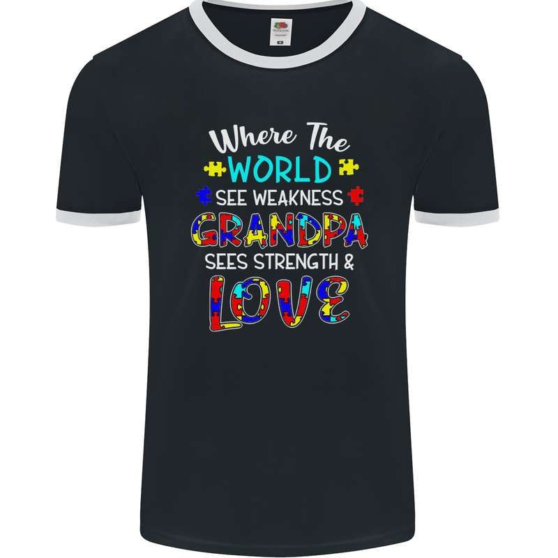Autism Grandpa Sees Love Strength Autistic Mens Ringer T-Shirt FotL Black/White
