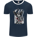 St. Michael Killing the Devil Christian God Mens Ringer T-Shirt FotL Navy Blue/White