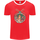 Funny Christmas Cats Bauble Mens Ringer T-Shirt FotL Red/White