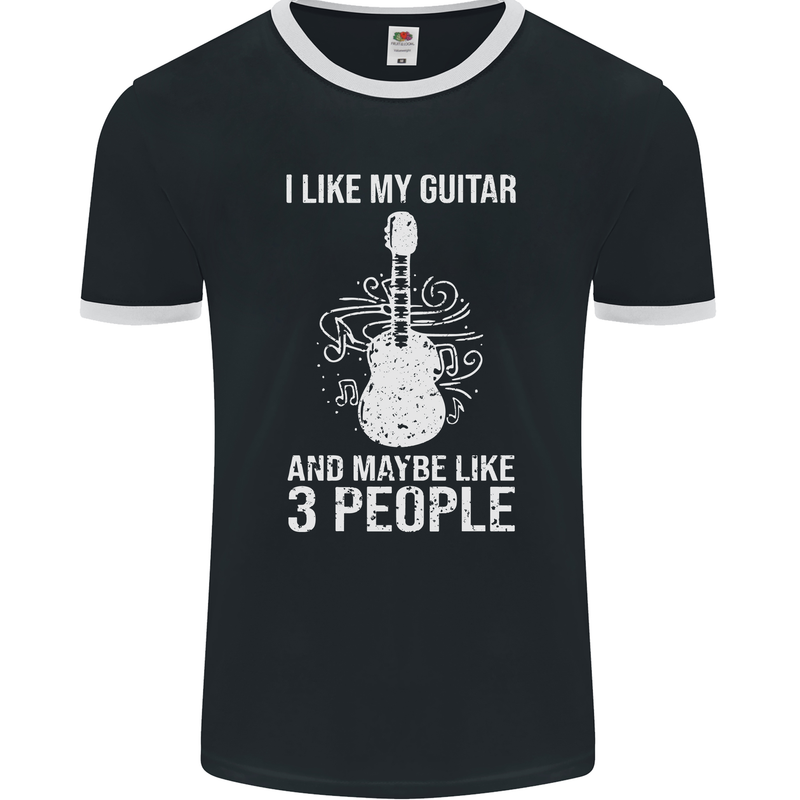 I Like My Guitar and 3 People Rock n Roll Mens Ringer T-Shirt FotL Black/White