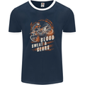 Blood Sweat and Gears Motocross Dirt Bike Mens Ringer T-Shirt FotL Navy Blue/White