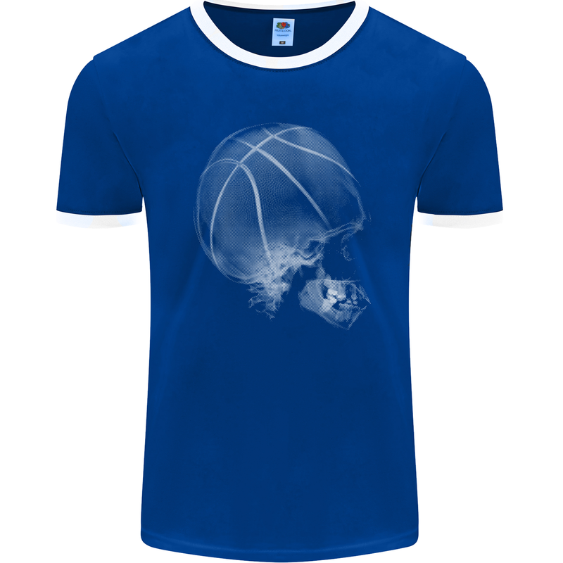 Basketball Skull Mens Ringer T-Shirt FotL Royal Blue/White