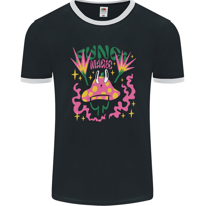 Fungi Magic Mushrooms Trippy LSD Mens Ringer T-Shirt FotL Black/White