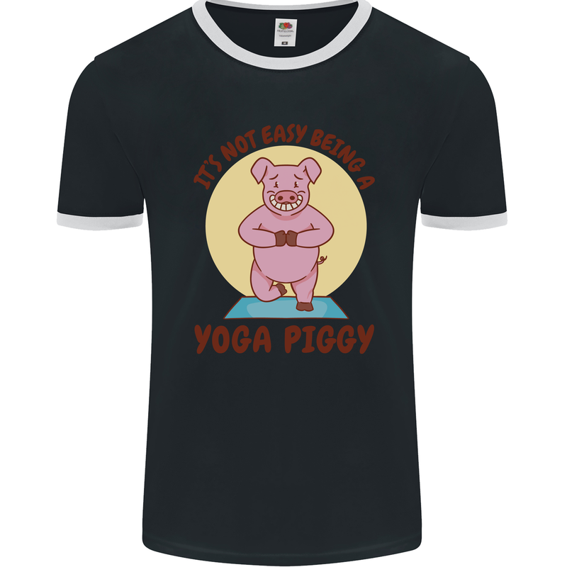 It's Not Easy Being a Yoga Piggy Funny Pig Mens Ringer T-Shirt FotL Black/White