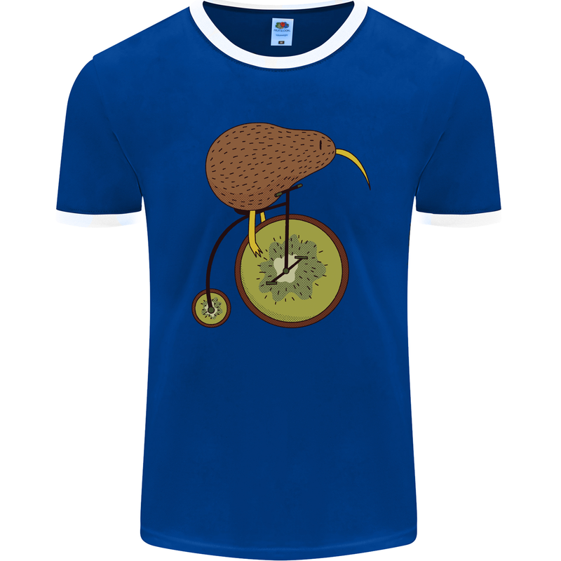 Funny Cycling Kiwi Bicycle Bike Mens Ringer T-Shirt FotL Royal Blue/White