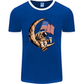 Beer Moon USA Flag Astronaut Space Alcohol Mens Ringer T-Shirt FotL Royal Blue/White