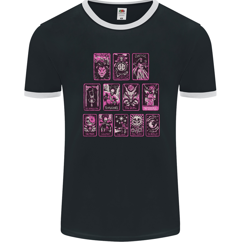 Tarot Cards Fortune Teller Skulls Mens Ringer T-Shirt FotL Black/White