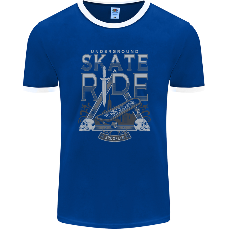 Underground Skate Ride Skateboard Mens Ringer T-Shirt FotL Royal Blue/White