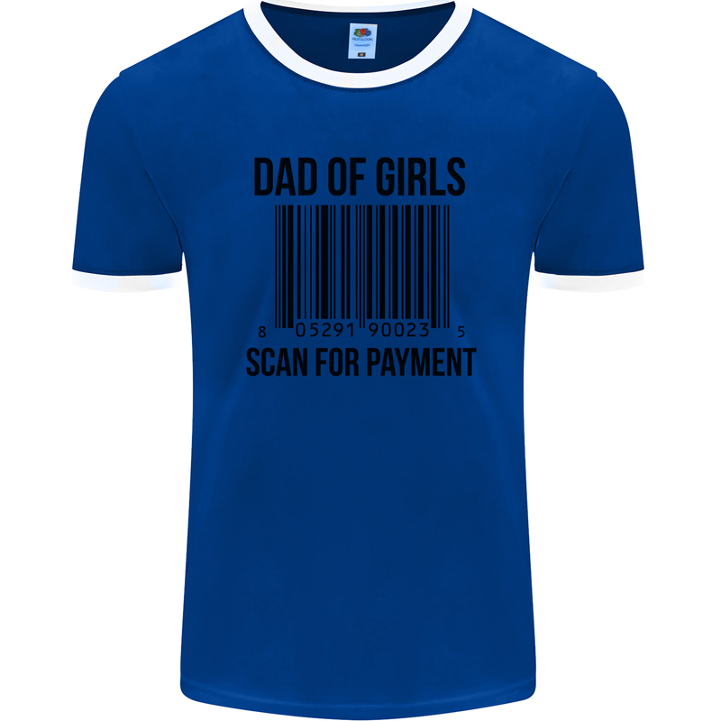 Dad of Girls Scan For Payment Father's Day Mens Ringer T-Shirt FotL Royal Blue/White