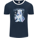 I Love Winter Anime Japanese Text Mens Ringer T-Shirt FotL Navy Blue/White