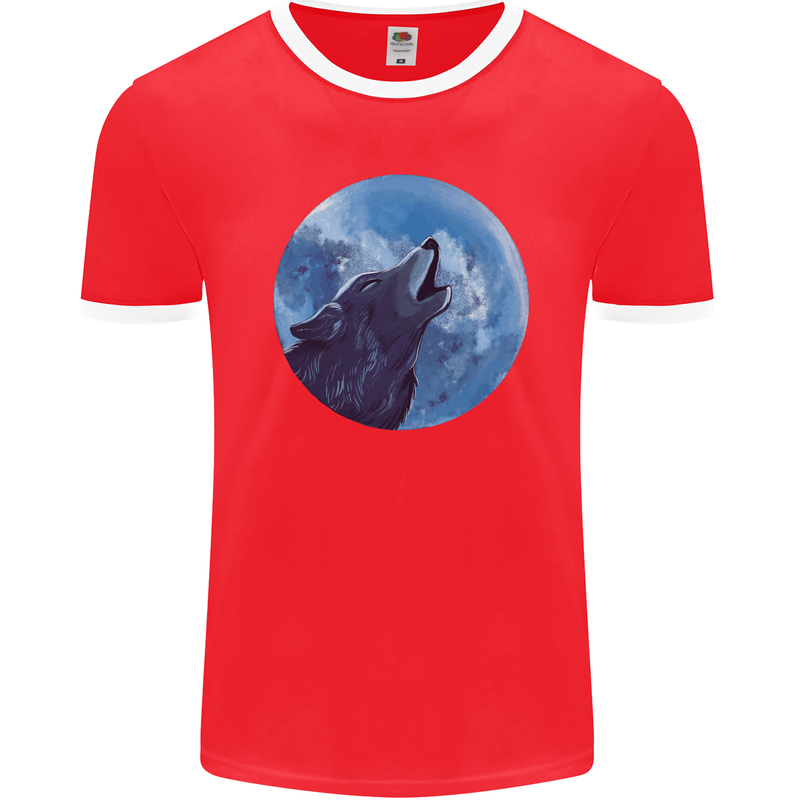 A Howling Wolf Full Moon Werewolves Mens Ringer T-Shirt FotL Red/White