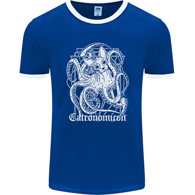 Catronomicon Devil Octopus Cat Mythology Mens Ringer T-Shirt FotL Royal Blue/White