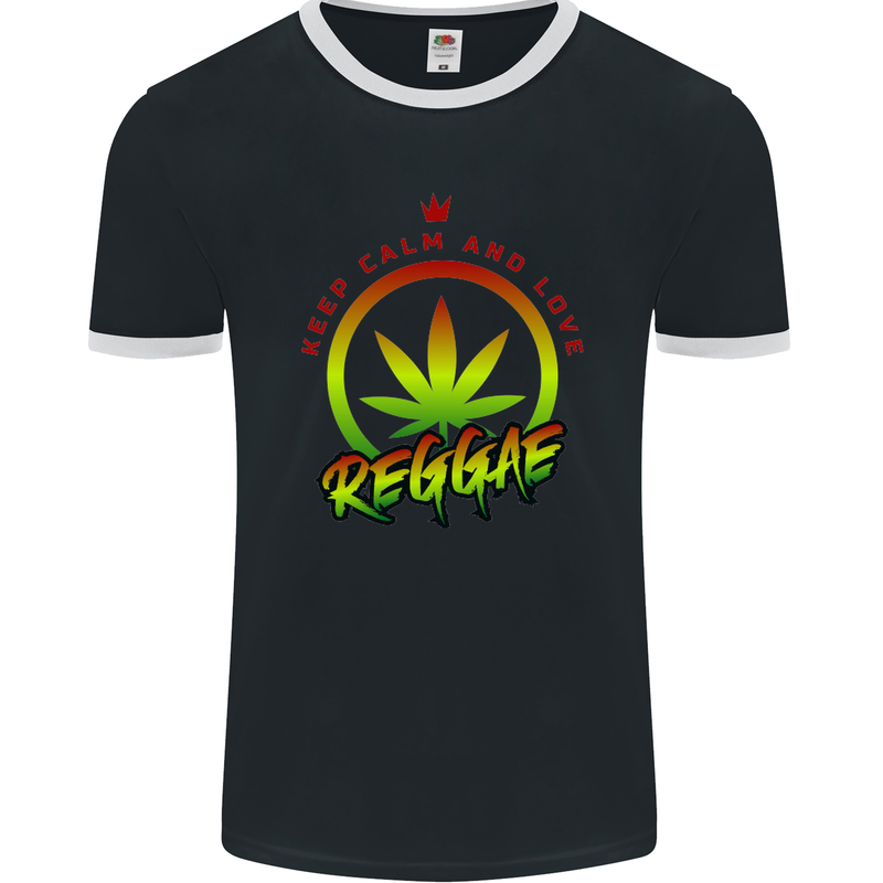 Keep Calm and Love Reggae Music Mens Ringer T-Shirt FotL Black/White