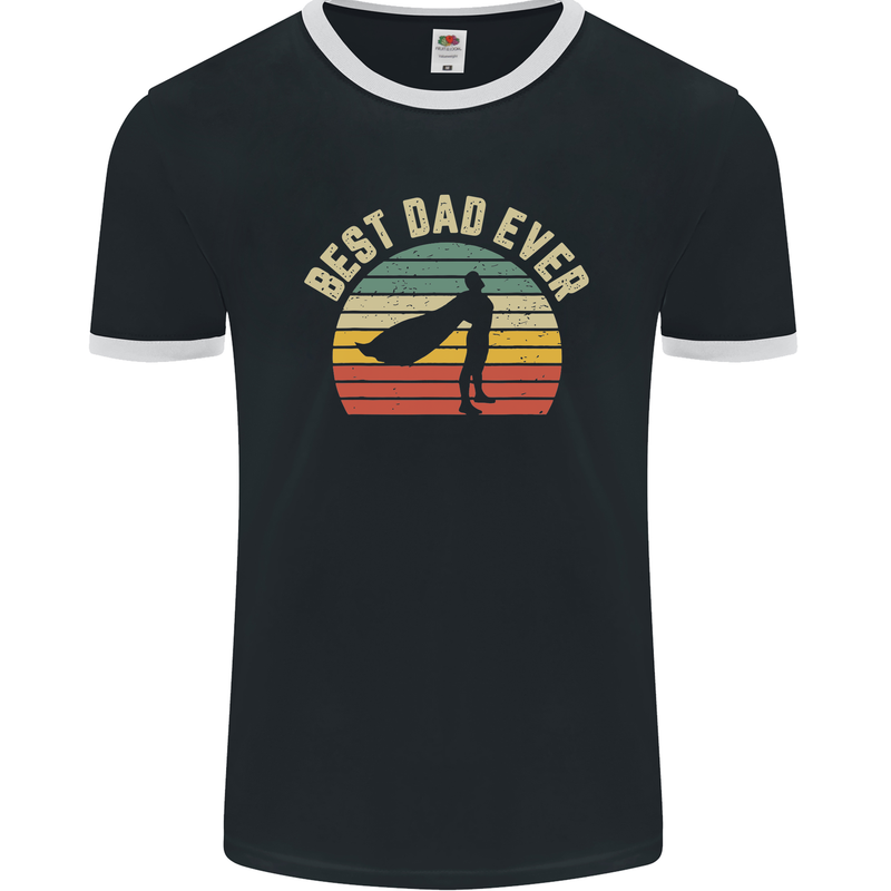 Best Dad Ever Superhero Funny Father's Day Mens Ringer T-Shirt FotL Black/White