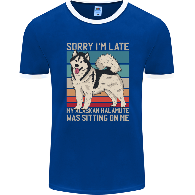 Alaskan Dog Sorry I'm Late Mens Ringer T-Shirt FotL Royal Blue/White