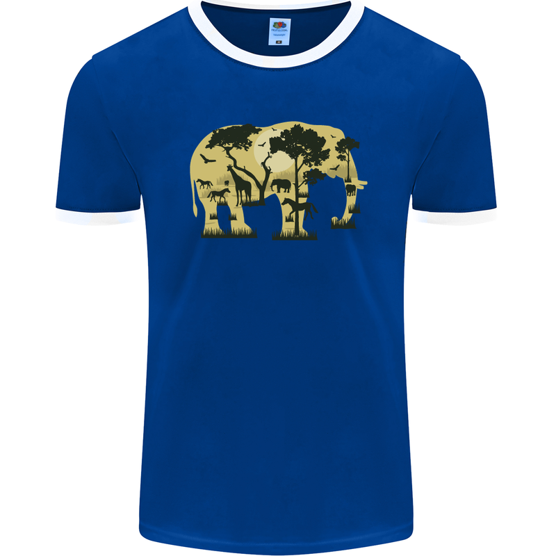 Elephant Ecology Animal Mens Ringer T-Shirt FotL Royal Blue/White