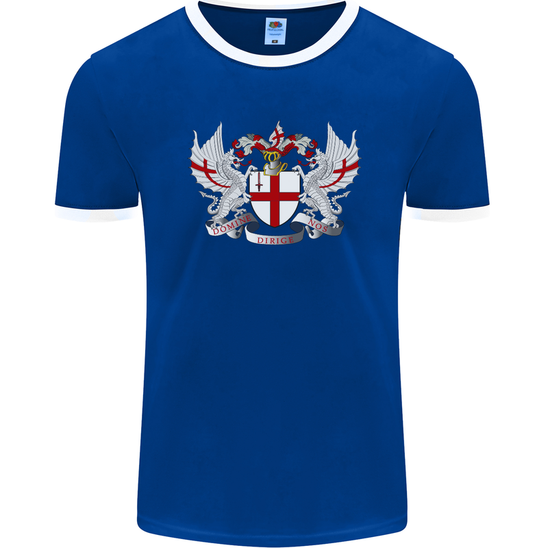 London Coat of Arms England St Georges Day Mens Ringer T-Shirt FotL Royal Blue/White