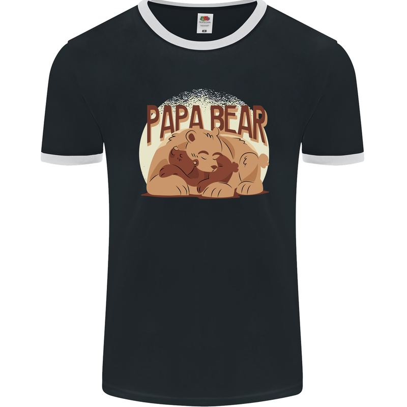 Papa Bear Funny Fathers Day Mens Ringer T-Shirt FotL Black/White